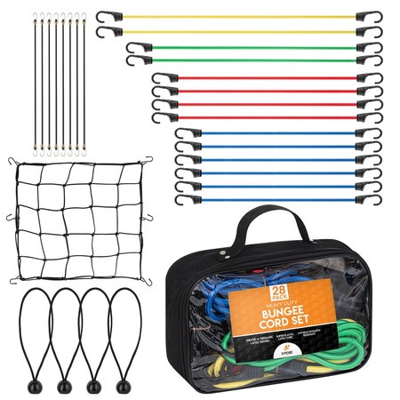 XPOSE SAFETY Set of 28 Bungee Cord Kit Assorted Sizes - 40 in , 32 in , 24 in , 18 in , 28PK BKBAG-28-X